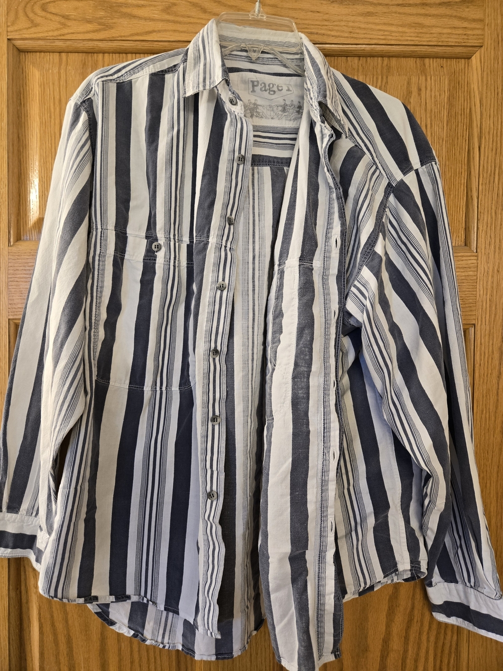 Womens Navy and White Striped Button-Up Shirt